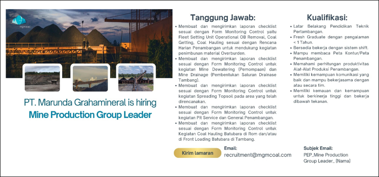 PT Marunda Grahamineral is hiring Mine Production Group Leader