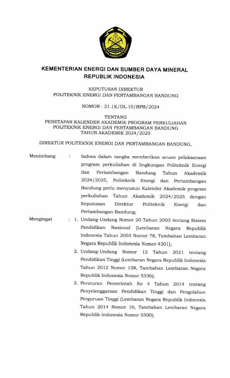 Kalender Akademik PEP Bandung 2024/2025