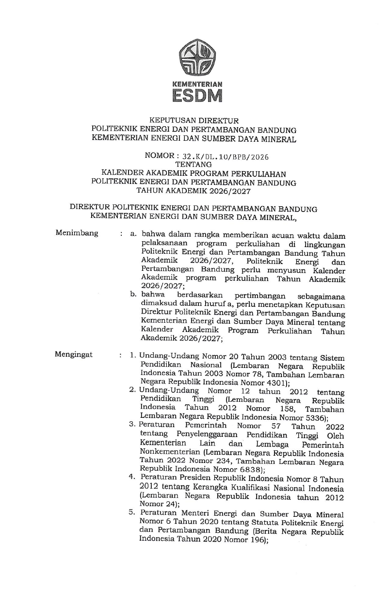 Kalender Akademik PEP Bandung 2026/2027